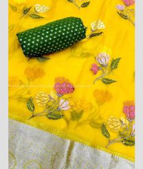 Yellow and Pine Green color Organza sarees with multi flower thread worked with diamond embroidery beautiful flower design -ORGS0003280