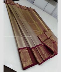 Cream and Scarlet color kanchi pattu handloom saree with plain with 2g pure jari exclusive bridal saree design -KANP0013577