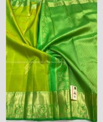 Acid Green and Parrot Green color kanchi pattu handloom saree with all over double warp thread with traditional buties design -KANP0013704