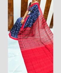 Navy blue and Red color linen sarees with all over digital printed design -LINS0003761