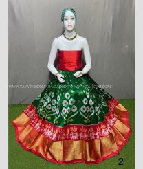 Pine Green and Red color Ikkat Lehengas with pochampally ikkat design -IKPL0028686