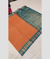 Carrot Orange and Blue Ivy color gadwal cotton handloom saree with jari border design -GAWT0000290