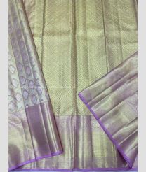 Lite Golden and Lavender color kanchi pattu handloom saree with all over jari with pure jari koravai border design -KANP0013477