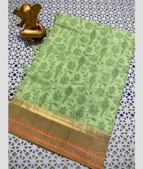 Pista and Brown color mangalagiri pattu handloom saree with all over printed design -MAGP0026577