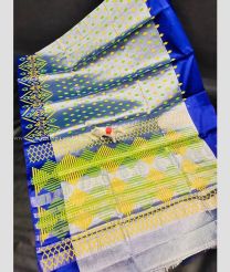 Silver and Blue color Uppada Tissue handloom saree with all over printed design saree -UPPI0000338