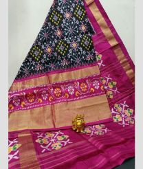 Black and Magenta color pochampally ikkat pure silk handloom saree with all over pochampally ikkat with kaddi border design -PIKP0021101