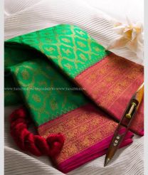 Green and Red color Lichi sarees with big border saree design -LICH0000021
