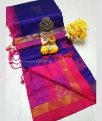Navy Blue and Pink color Tripura Silk handloom saree with all over big buties design -TRPP0007695