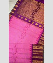 Rose Pink and Magenta color gadwal pattu handloom saree with all body woven and tiny jari and reasham checks with temple kothakoma kuthu interlock weaving system design -GDWP0001260