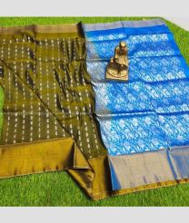 Oak Brown and Blue color Uppada Soft Silk handloom saree with all over hand buties design -UPSF0003608
