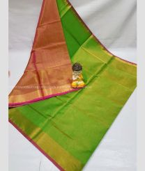 Brown and Parrot Green color Uppada Tissue handloom saree with plain saree design -UPPI0000407