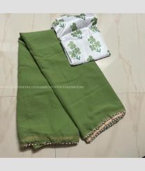 Fern Green and White color Georgette sarees with all over digital printed with pearls moti lase design -GEOS0024248