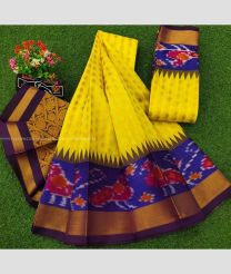 Yellow and Plum Purple color Chenderi silk handloom saree with all over buties with special pochampally and kanchi borders design -CNDP0015905