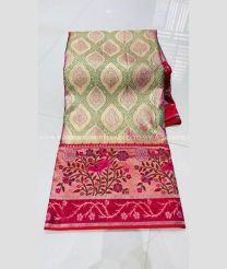 Fern Green and Pink color kanchi pattu handloom saree with tri-card brocade all over body with beautiful  meenankari  border design -KANP0010173