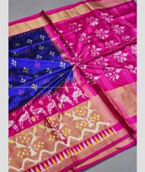Navy Blue and Pink color pochampally ikkat pure silk handloom saree with pochampalli ikkat design with special big border -PIKP0020887