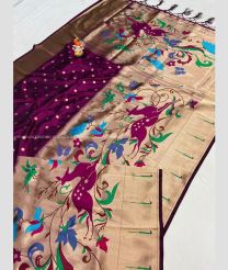 Plum Velvet and Champagne color paithani sarees with all over minakari design with heavy border -PTNS0004956