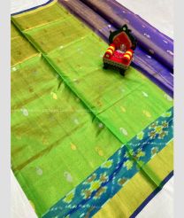 Parrot Green and Purple color Uppada Tissue handloom saree with all over contrast buties design -UPPI0000278