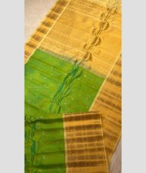 Parrot Green and Golden color gadwal pattu sarees with kanchi border design -GDWP0001902