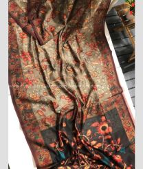 Grey Black and Red color linen sarees with printed design saree -LINS0001108
