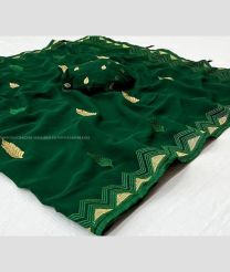 Pine Green and Cream color Georgette sarees with embroidery temple work bordar design -GEOS0007542