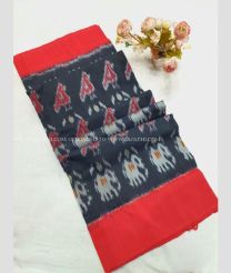 Red and Black color pochampally Ikkat cotton handloom saree with special marthas pattern saree design -PIKT0000319