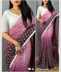 Rose Pink and Chocolate color Chiffon sarees with full crossic sequin work with gpo lace design -CHIF0001821