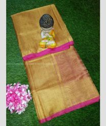 Golden and Pink color Uppada Tissue handloom saree with plain design -UPPI0001755