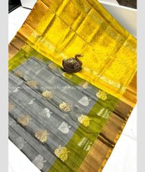 Grey and Mango Yellow color uppada pattu sarees with all over buttas design -UPDP0022032