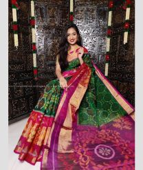 Pine Green and Magenta color Ikkat sico handloom saree with pochampalli ikkat design -IKSS0000427