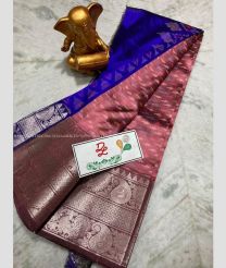 Royal Blue and Copper Brown color mangalagiri pattu sarees with all over pochampally design -MAGP0026672