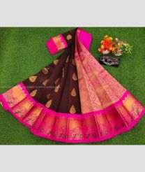 Chocolate and Pink color Chenderi silk handloom saree with all over meena buties with kanchi border design -CNDP0016220