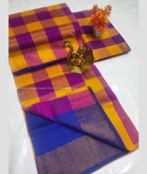 Magenta and Blue color Tripura Silk handloom saree with all over checks design -TRPP0008012