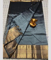 Grey and Golden color mangalagiri pattu handloom saree with kanchi border design -MAGP0026599