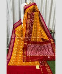 Yellow and Red color pochampally ikkat pure silk sarees with all over ikkat design -PIKP0037860