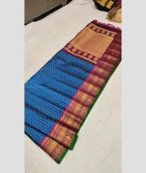 Windows Blue and Copper color gadwal pattu handloom saree with temple and kuthu border design -GDWP0001755