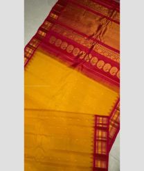 Mango Yellow and Burgundy color gadwal sico handloom saree with all over small buties with kuthu interlock woven system temple kothakomma design -GAWI0000583