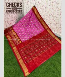 Dust Pink and Red color pochampally ikkat pure silk handloom saree with all over checks and pochampalli ikkat design -PIKP0021166