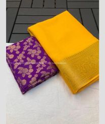 Yellow and Purple color Chiffon sarees with plain with jacquard border design -CHIF0001846