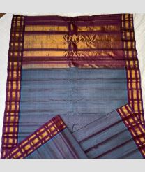 Grey and Magenta color gadwal cotton handloom saree with plain with border design -GAWT0000216