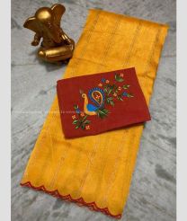 Mango Yellow and Maroon color mangalagiri pattu sarees with all over lines work design -MAGP0026630