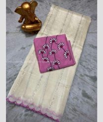 Cream and Dust Pink color mangalagiri pattu sarees with all over lines work design -MAGP0026632