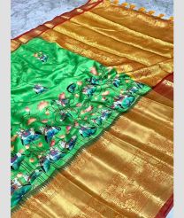 Green and Golden color Banarasi sarees with bandhani printed design -BANS0007912