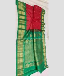 Red and Green color gadwal sico handloom saree with temple  border saree design -GAWI0000318
