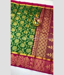 Pine Green and Magenta color Chenderi silk handloom saree with all over buties with kanchi multi border design -CNDP0013813