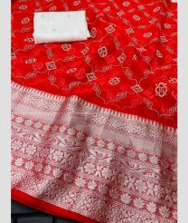 Red color Organza sarees with pigment foil bandej work design -ORGS0002945