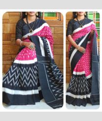 Rani Pink and Black color pochampally Ikkat cotton handloom saree with all over pochampally design saree -PIKT0000061