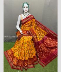 Mango Yellow and Maroon color pochampally ikkat pure silk handloom saree with pochampalli ikkat design saree -PIKP0016967