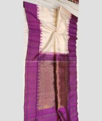 Cream and Magenta color gadwal pattu handloom saree with temple  border saree design -GDWP0000290