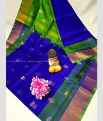 Royal Blue and Parrot Green color uppada pattu handloom saree with all over bb buties design -UPDP0020780