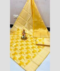Lemon Yellow color Chenderi silk handloom saree with all over silver jari design -CNDP0015671